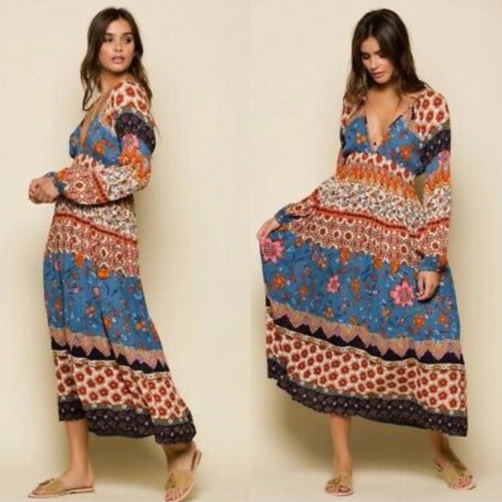 REVOLVE - RAGA - SUN DAZE PLUNGE MIDI IN MULTI (REVOLVE)